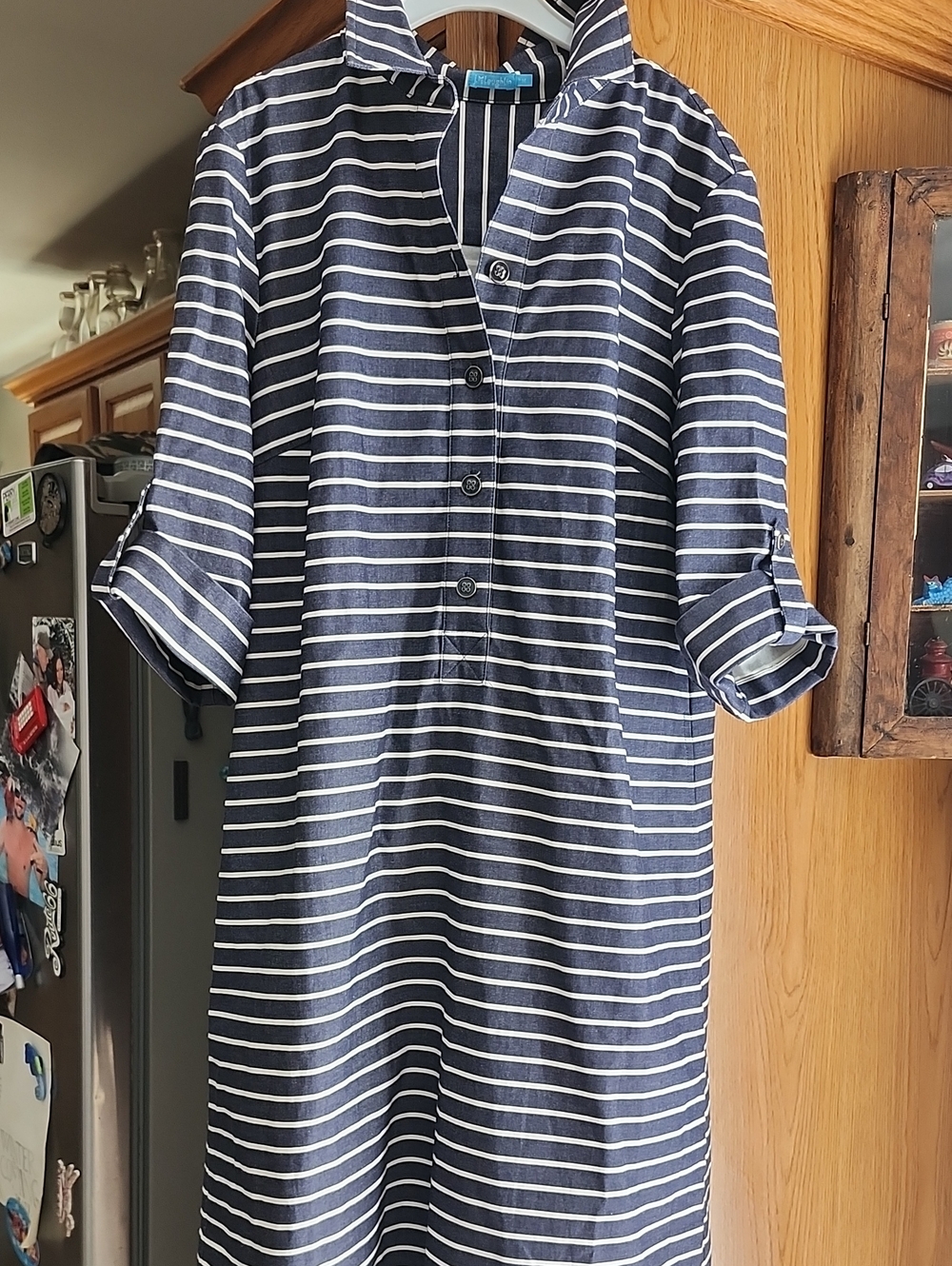 J. McLaughlin Striped Navy and White Shirt Dress Medium